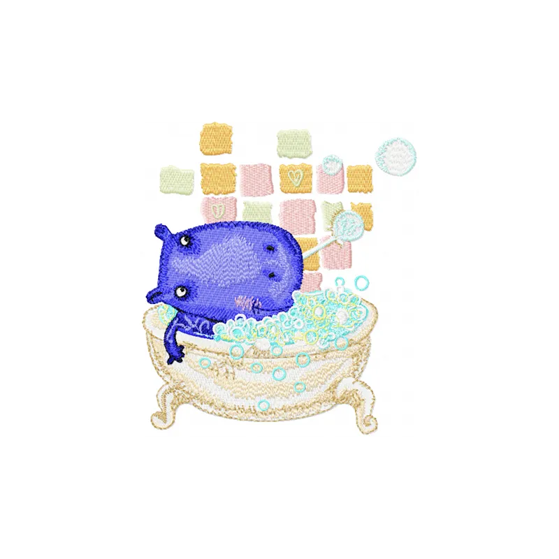 Charming Hippo in the Bathtub Embroidery Design