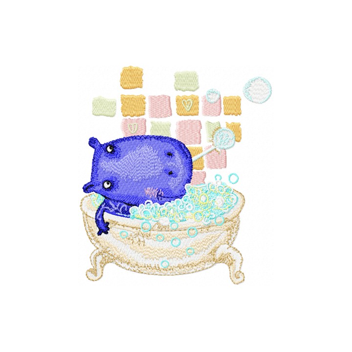 Hippo in the Bathtub embroidery design - Embroidery Design