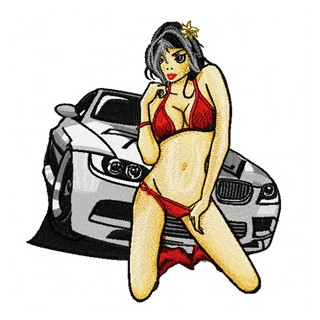 Girl and auto embroidery design - Embroidery Design
