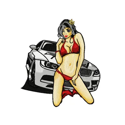 Girl and auto embroidery design - Embroidery Design