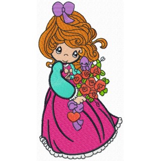 Cute Girl with roses embroidery design - Embroidery Design