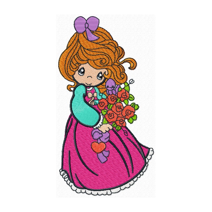 Cute Girl with roses embroidery design - Embroidery Design