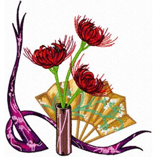 Oriental Composition with Flowers  embroidery design - Embroidery Design