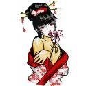 Modern Geisha with Flower  embroidery design - Embroidery Design