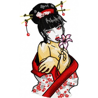 Modern Geisha with Flower  embroidery design - Embroidery Design