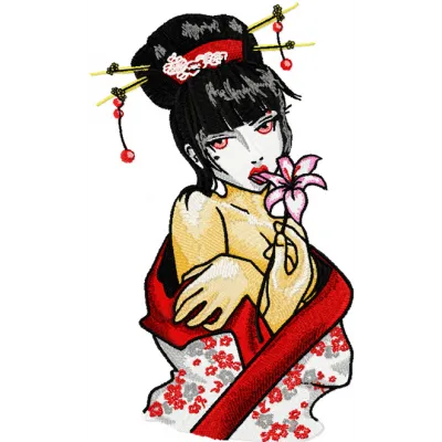 Modern Geisha with Flower  embroidery design - Embroidery Design