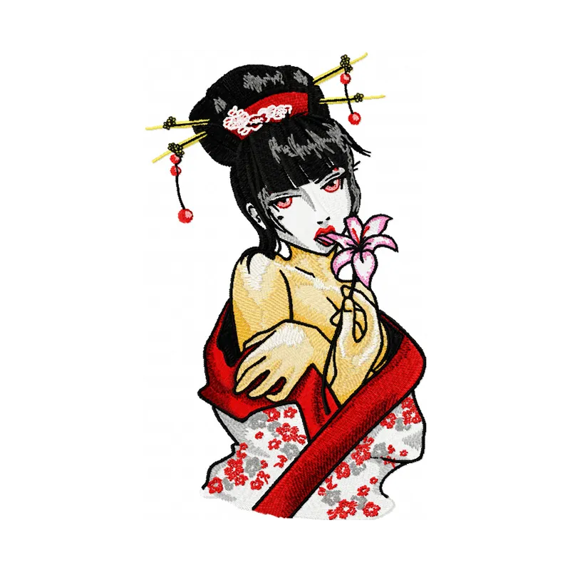 Modern Geisha with Flower  embroidery design - Embroidery Design