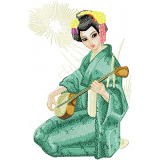 Geisha with Musical Instrument  embroidery design - Embroidery Design