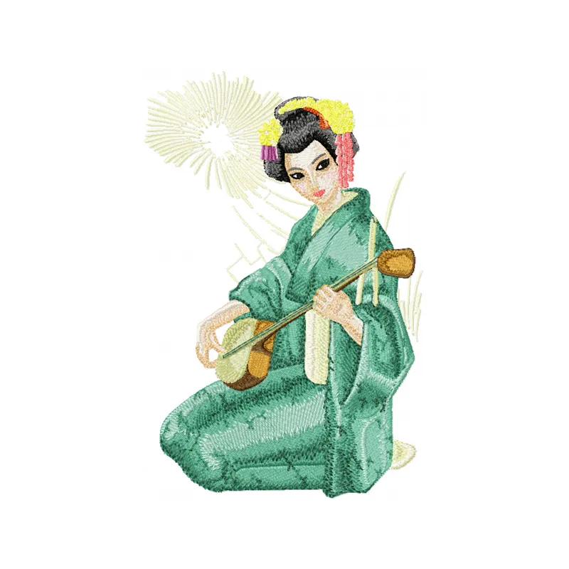 Geisha with Musical Instrument  embroidery design - Embroidery Design