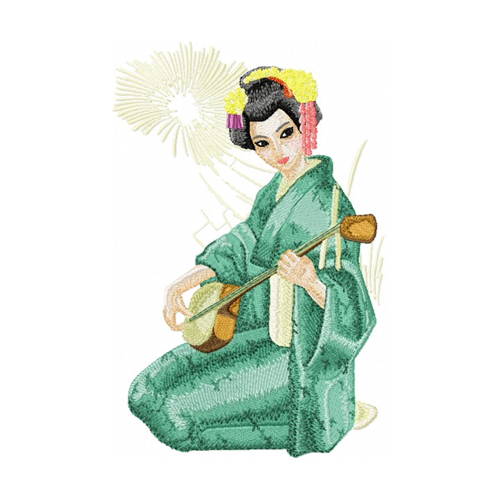 Geisha with Musical Instrument  embroidery design - Embroidery Design