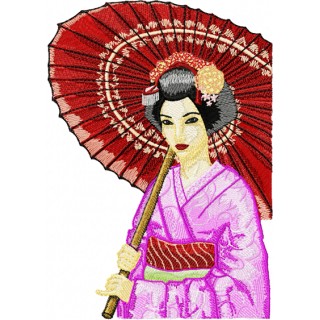 Geisha with Umbrella 3 embroidery design - Embroidery Design