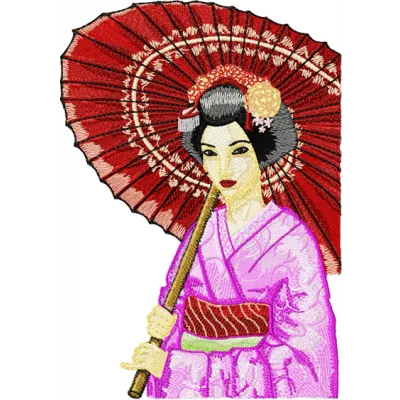 Geisha with Umbrella 3 embroidery design - Embroidery Design