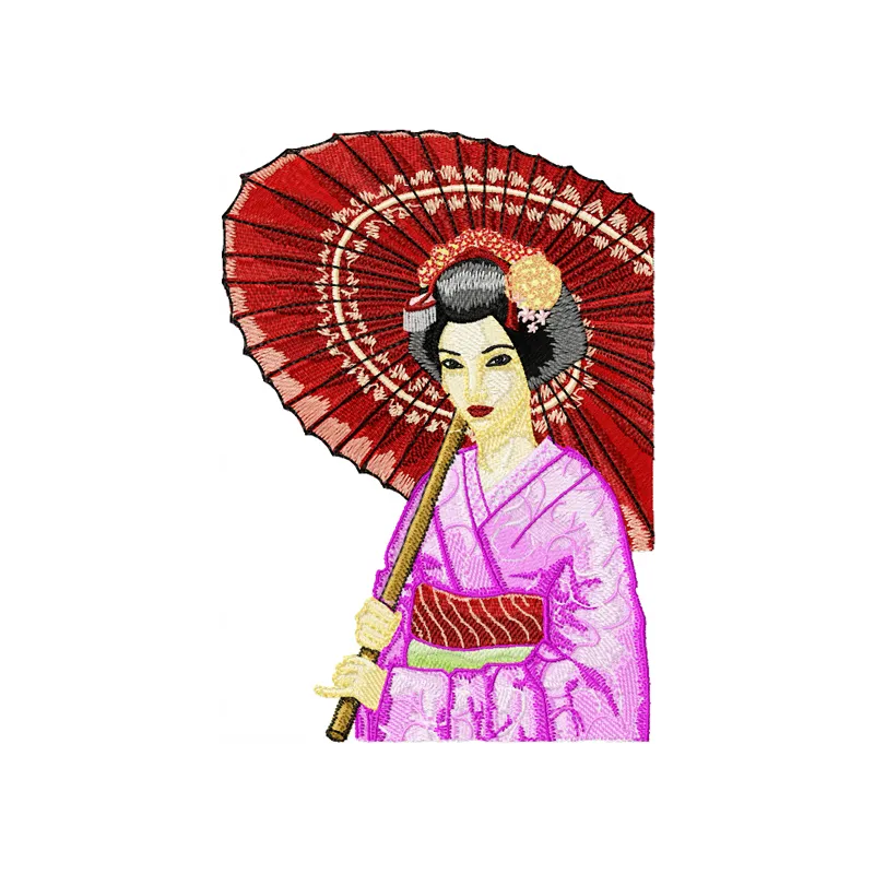 Geisha with Umbrella 3 embroidery design - Embroidery Design