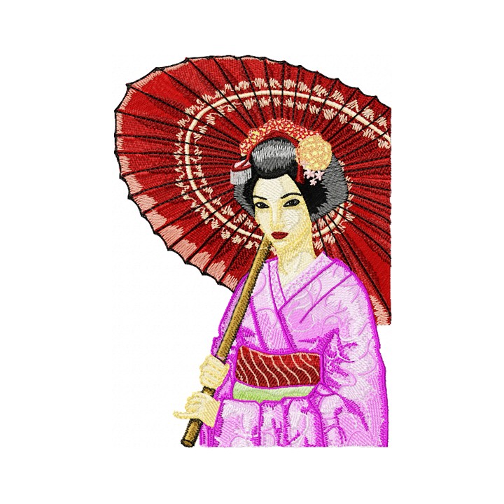 Geisha with Umbrella 3 embroidery design - Embroidery Design