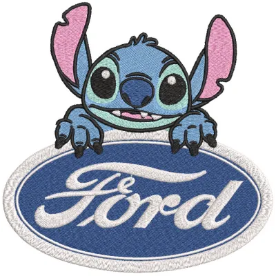 Ford logo featuring intricate Stitch embroidery design, showcasing the brand's iconic emblem.