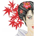 Geisha with Flower 1 embroidery design - Embroidery Design