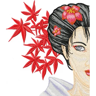 Geisha with Flower 1 embroidery design - Embroidery Design