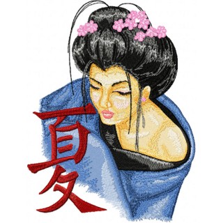 Geisha with Hieroglyphic embroidery design - Embroidery Design