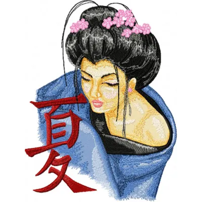 Geisha with Hieroglyphic embroidery design - Embroidery Design
