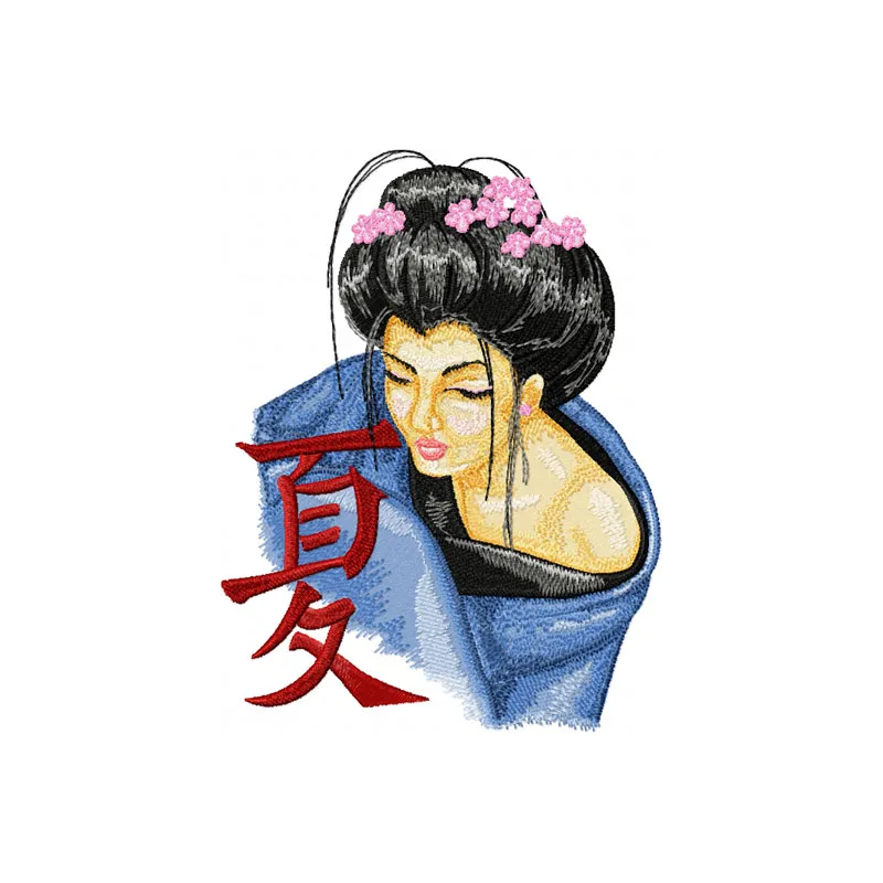 Geisha with Hieroglyphic embroidery design - Embroidery Design