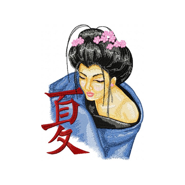 Geisha with Hieroglyphic embroidery design - Embroidery Design