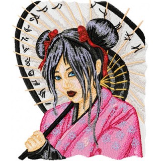 Geisha with Umbrella embroidery design - Embroidery Design
