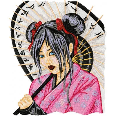 Geisha with Umbrella embroidery design - Embroidery Design