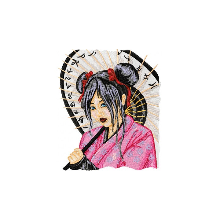Geisha with Umbrella embroidery design - Embroidery Design