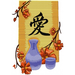 Oriental Vase with Flowers embroidery design - Embroidery Design