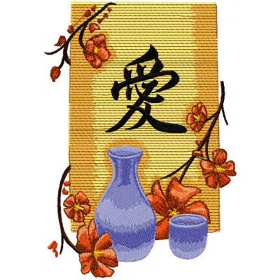 Oriental Vase with Flowers embroidery design - Embroidery Design