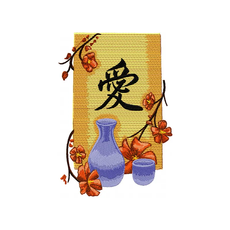 Oriental Vase with Flowers embroidery design - Embroidery Design