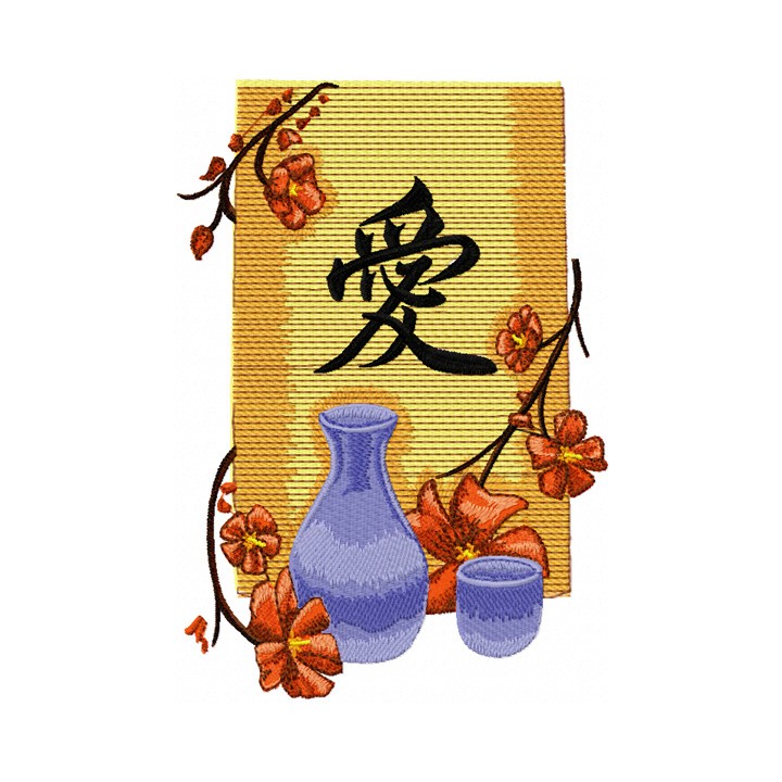 Oriental Vase with Flowers embroidery design - Embroidery Design