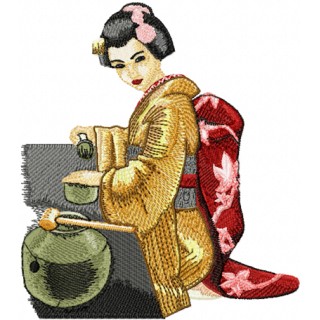 Tea Geisha embroidery design - Embroidery Design