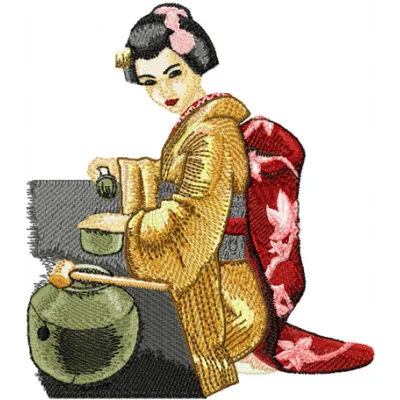 Tea Geisha embroidery design - Embroidery Design