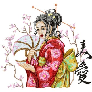 Geisha with Hairpin 2 embroidery design - Embroidery Design