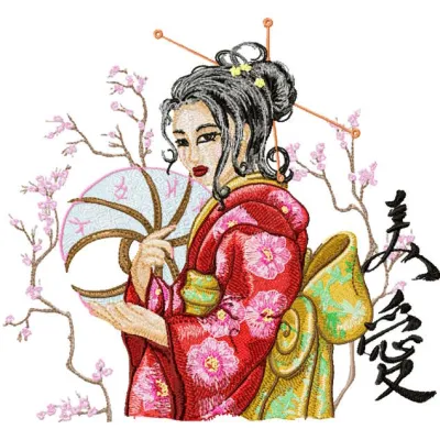 Geisha with Hairpin 2 embroidery design - Embroidery Design