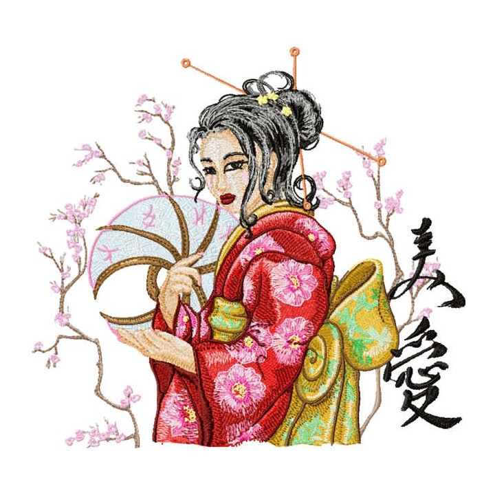 Geisha with Hairpin 2 embroidery design - Embroidery Design