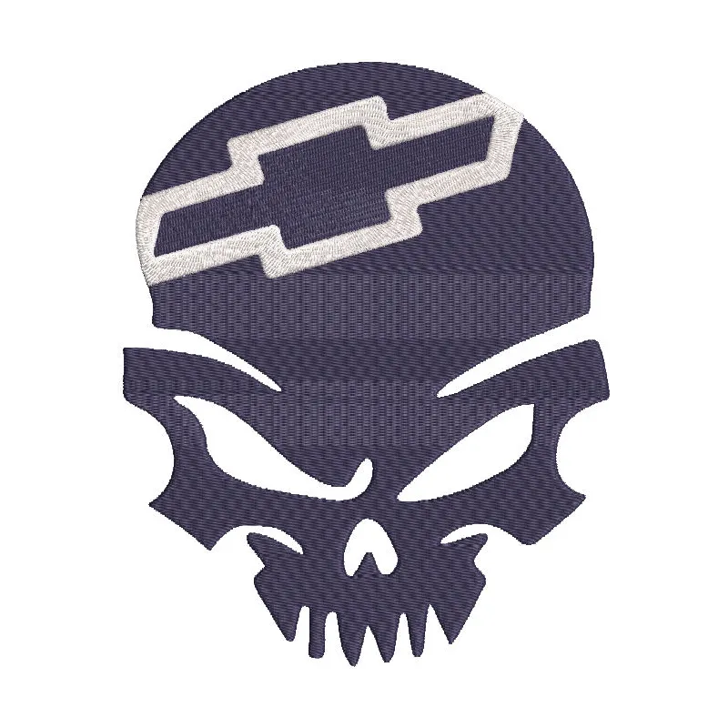 Chevrolet Logo Calavera Tuning Racing embroidery design featuring a vibrant skull and classic Chevrolet emblem.