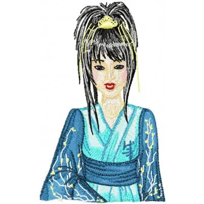 Geisha in Blue embroidery design - Embroidery Design