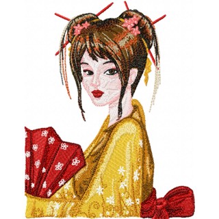 Geisha with Fan 2 embroidery design - Embroidery Design