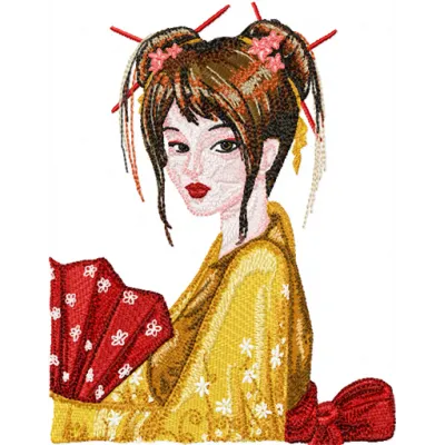Geisha with Fan 2 embroidery design - Embroidery Design