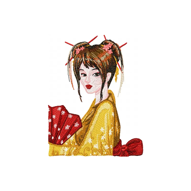 Geisha with Fan 2 embroidery design - Embroidery Design