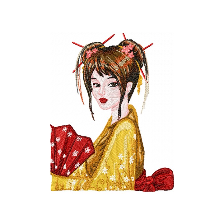 Geisha with Fan 2 embroidery design - Embroidery Design