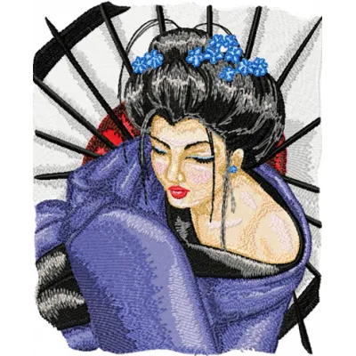 Geisha with Umbrella 2 embroidery design - Embroidery Design