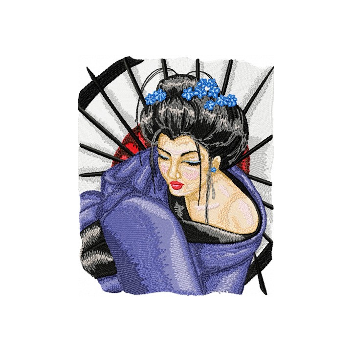 Geisha with Umbrella 2 embroidery design - Embroidery Design