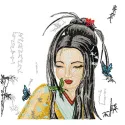 Geisha with Small Butterfy embroidery design - Embroidery Design
