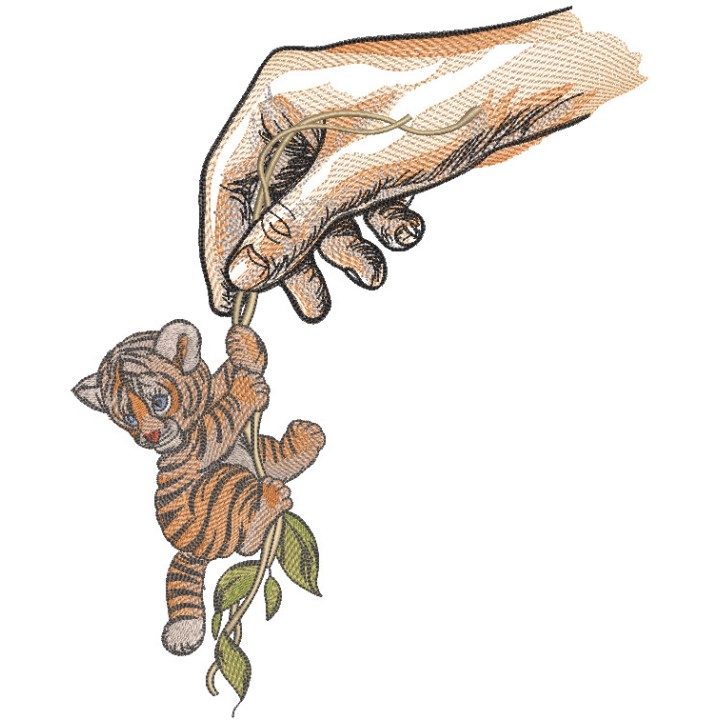 Tiger cub on a liana in your hand embroidery design - Embroidery Design