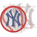 New York Yankees modern sketch logo embroidery design featuring a stylized baseball emblem and team colors.
