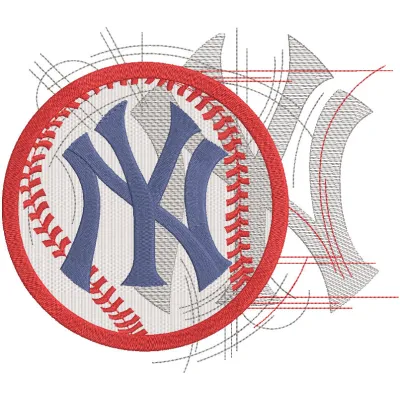 New York Yankees modern sketch logo embroidery design featuring a stylized baseball emblem and team colors.