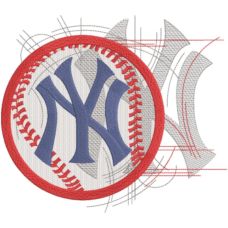 New York Yankees modern sketch logo embroidery design featuring a stylized baseball emblem and team colors.